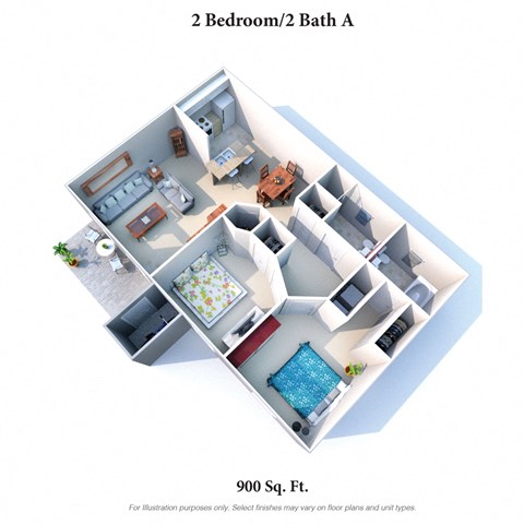 2 Bedroom 2 Bath Floor Plan at Eagle Crest Apartments, Galloway